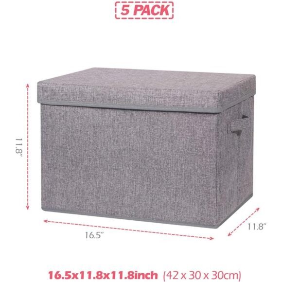 5 Pack Large Foldable Storage Box with Lids Fabric Storage Cube Organizer Cloth - Picture 2 of 7